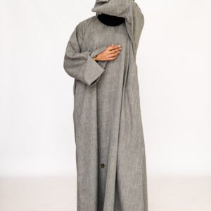 Split Sleeve Linen Abaya Charcoal