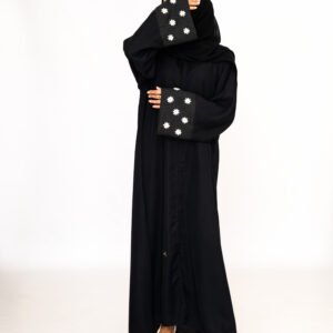 Black Linen Daisy Abaya